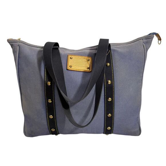 Louis Vuitton Women's Blue Canvas w Leather detail Authentic Antigua Studded Tot - Picture 13 of 15